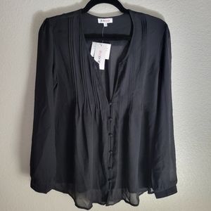 JustFab Sheer, Black, Flowy, Button-Down, Blouse, Size Small, NWT